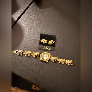 Vtg Gold-tone Cannes Elephant Watch and Free Earrings